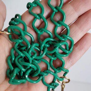 SET 2pcs VINTAGE 90s Large Link Chain Necklace + Bracelet Emerald Kelly Green